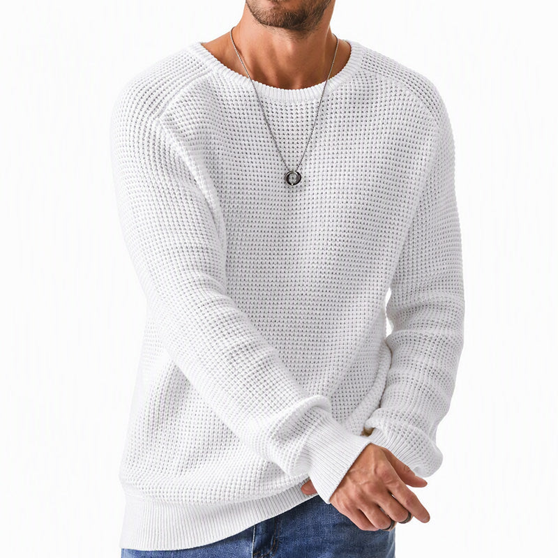 Suéter de Punto Waffle para Hombre Cuello Redondo