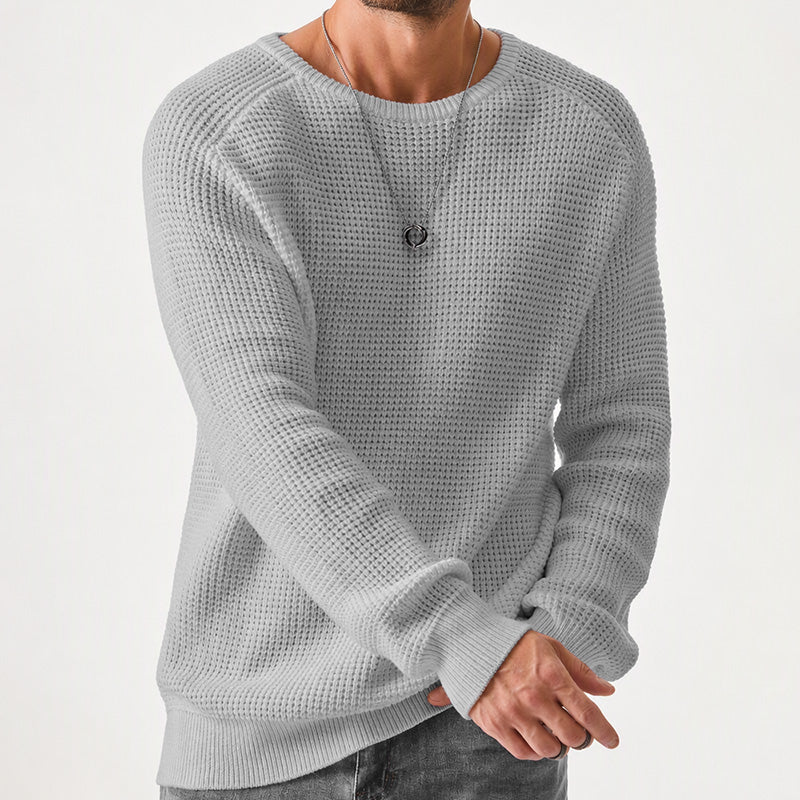 Suéter de Punto Waffle para Hombre Cuello Redondo