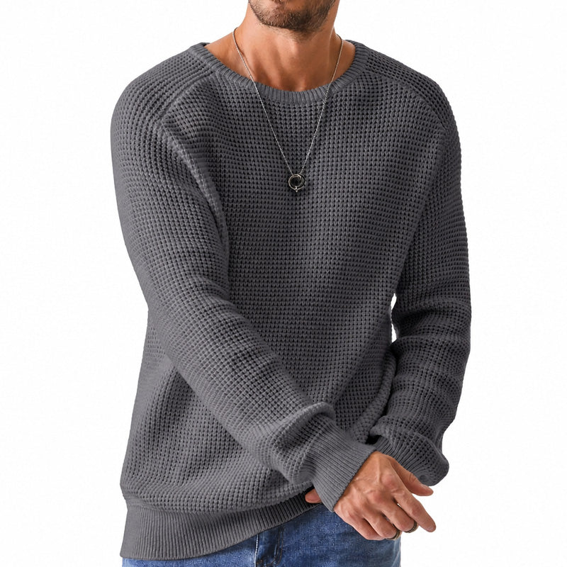 Suéter de Punto Waffle para Hombre Cuello Redondo