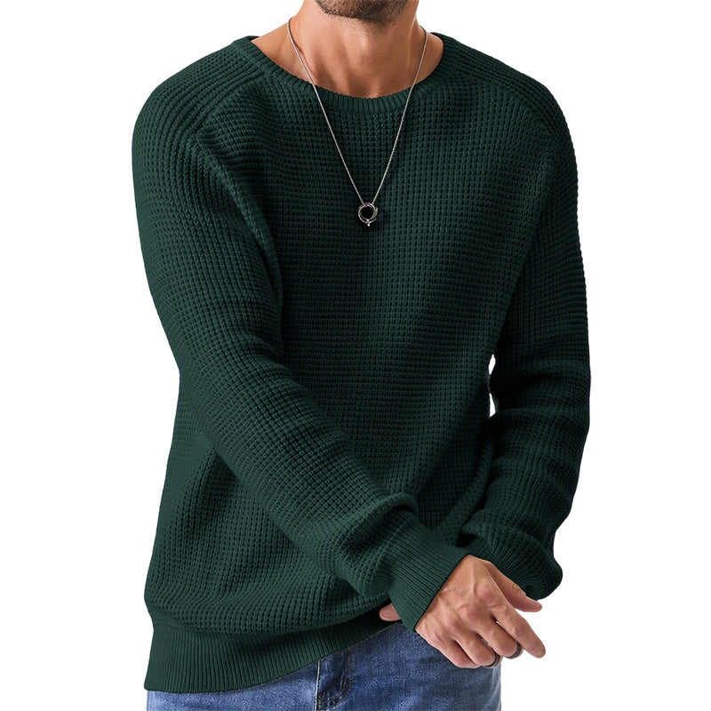 Suéter de Punto Waffle para Hombre Cuello Redondo