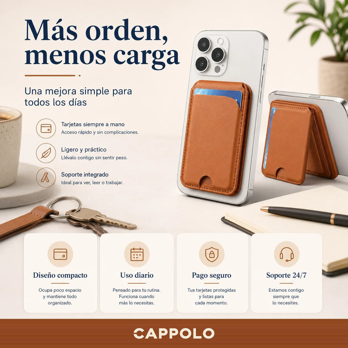 Tarjetero Magnético para Celular con Soporte Plegable