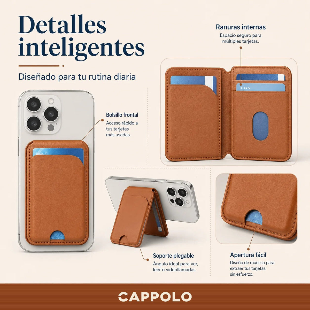 Tarjetero Magnético para Celular con Soporte Plegable